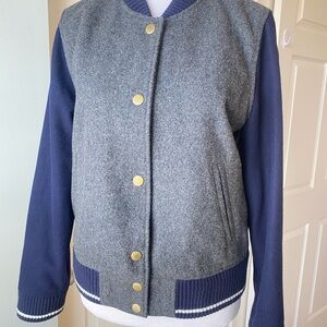 J. Crew Women’s Navy Grey Varsity Jacket Wool Blend Medium